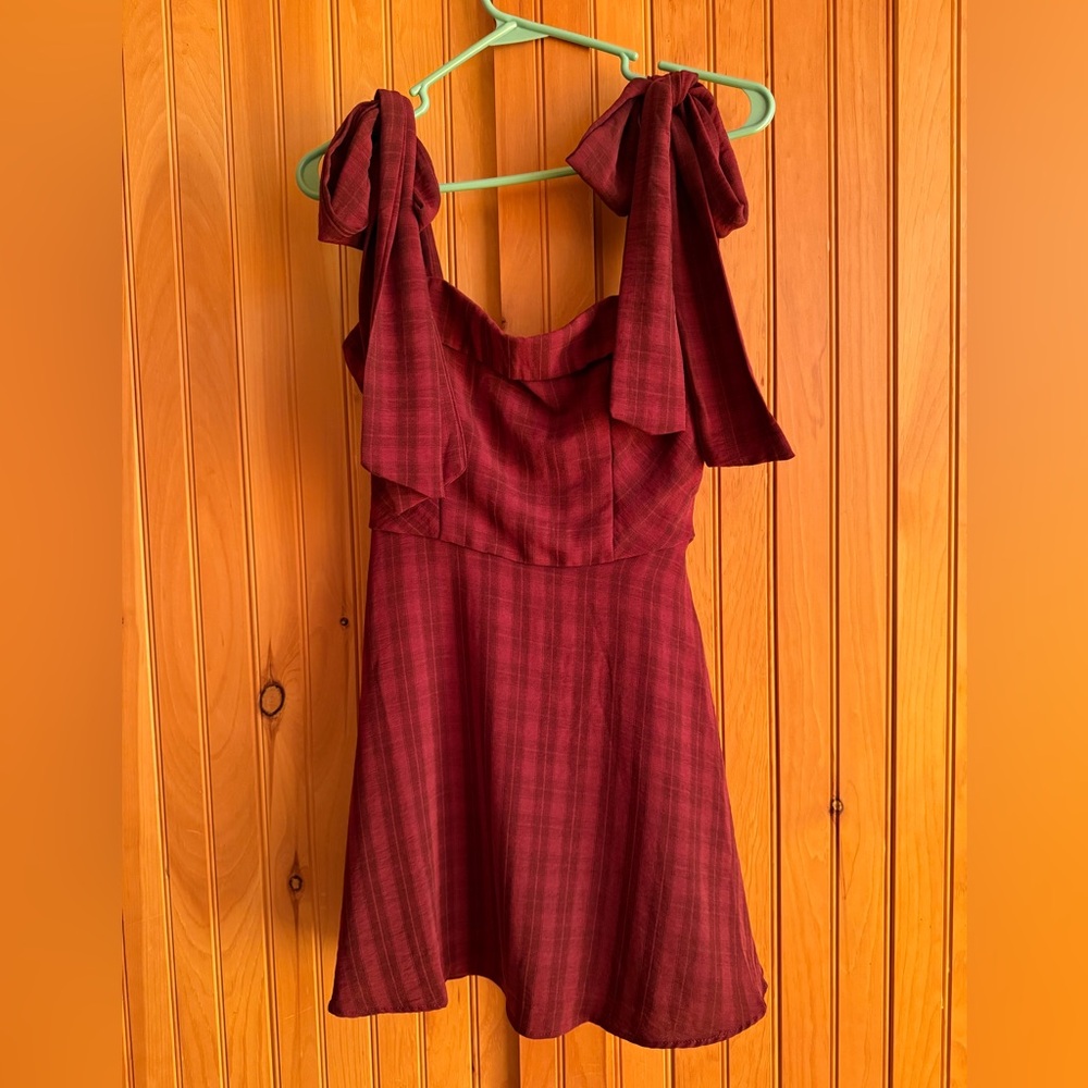 Francesca's Collections Burgundy Plaid Mini Dress